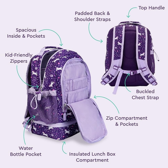 Bentgo Purple Insulated Kids Backpack - 16 Inch Durable Backpack. - Picture 2 of 15